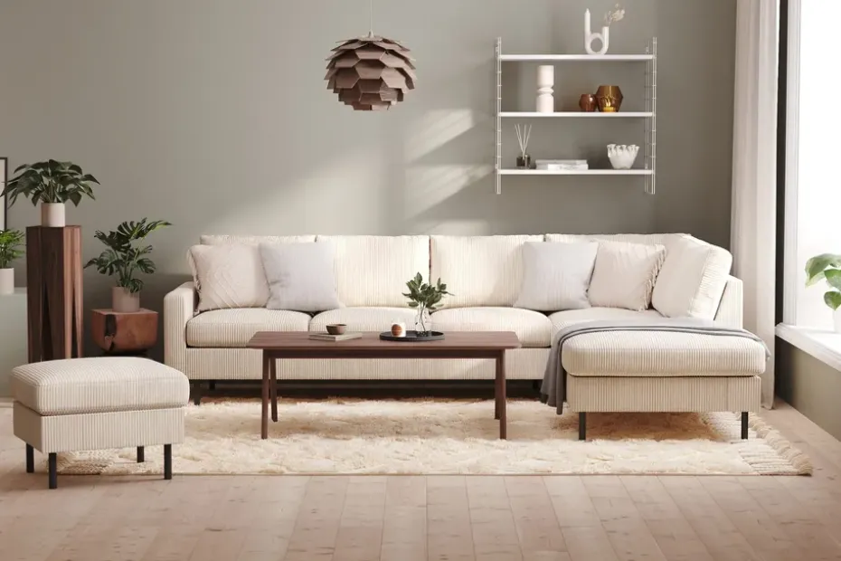 Scandinavian Choice Peppe 4-istuttava Oikeakätinen L-muotoinen Divaanisohva Manchesterista Beige