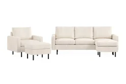 Scandinavian Choice Peppe Sohvaryhmä 3-istuttava Käännettävä L-muotoinen Divaanisohva + Nojatuoli + Rahi Manchester-kankaalla Beige