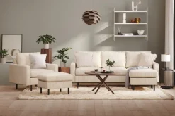 Scandinavian Choice Peppe Sohvaryhmä 3-istuttava Käännettävä L-muotoinen Divaanisohva + Nojatuoli + Rahi Manchester-kankaalla Beige