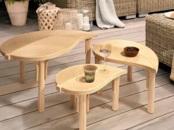 Setti 3 sohvapöytää ulos Paralia rottinki Luonnonvärinen/beige