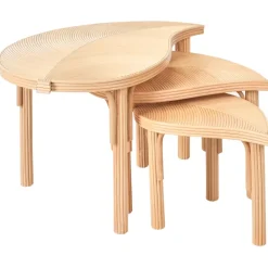 Setti 3 sohvapöytää ulos Paralia rottinki Luonnonvärinen/beige