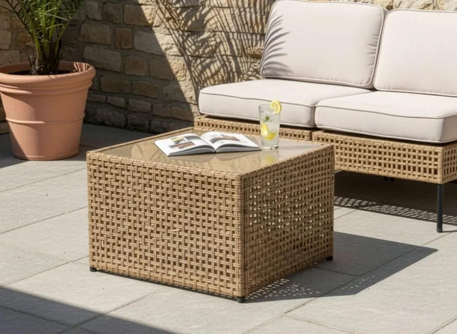 Sohvapöytä ulos Omegana 66 cm polyrottinki Beige