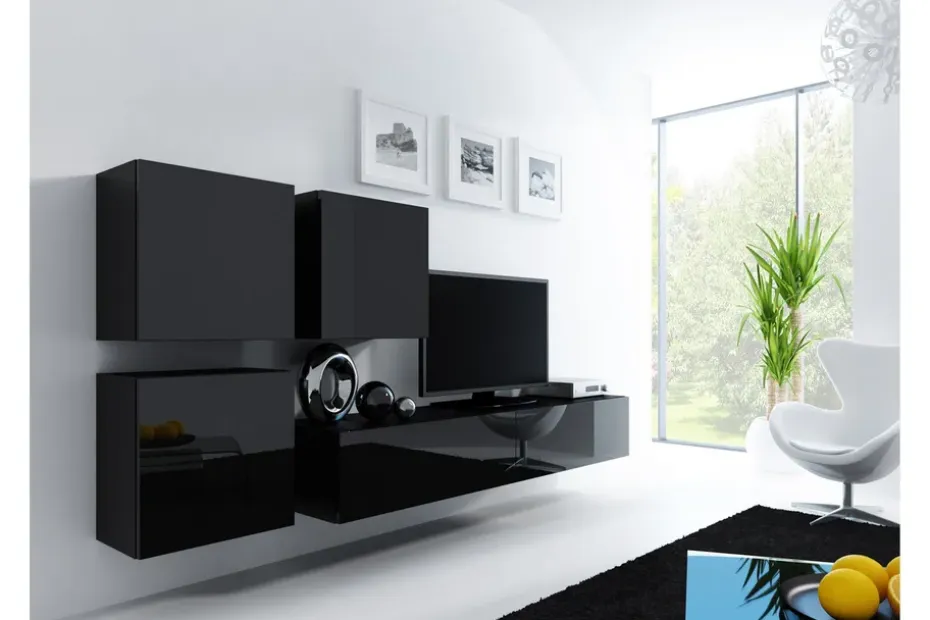 TV-kalustepaketti Vigo 230x40x180 cm Musta/Valkoinen