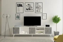 TV-taso Tullen 180 cm Valkoinen/Harmaa