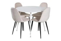 Venture Home Ruokailuryhmä Pinilla 100 cm Pyöreä 4 Tommy tuolia Valkoinen/Musta/Beige