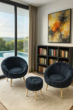 Wing Chair & Pouffe Set (3 Pieces) Atelier Del Sofa