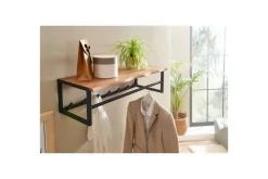 Wohnling Seinähylly Wohnling Massiivipuinen metallinen seinään kiinnitettävä naulakko 80 cm teollinen