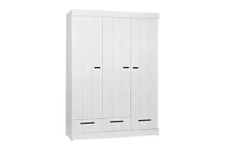 WOOOD Vaatekaappi Floella 140 cm 3 ovea 3 laatikkoa Valkoinen Mänty