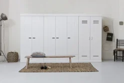 WOOOD Vaatekaappi Floella 140 cm 3 ovea 3 laatikkoa Valkoinen Mänty
