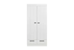 WOOOD Vaatekaappi Floella 195 cm 2 ovea 2 laatikkoa Valkoinen Mänty