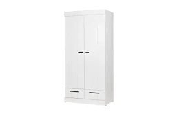 WOOOD Vaatekaappi Floella 195 cm 2 ovea 2 laatikkoa Valkoinen Mänty