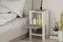 Yöpöytä Rodger 30 cm Säilytyksellä Hylly+Ovi Valkoinen/Puu